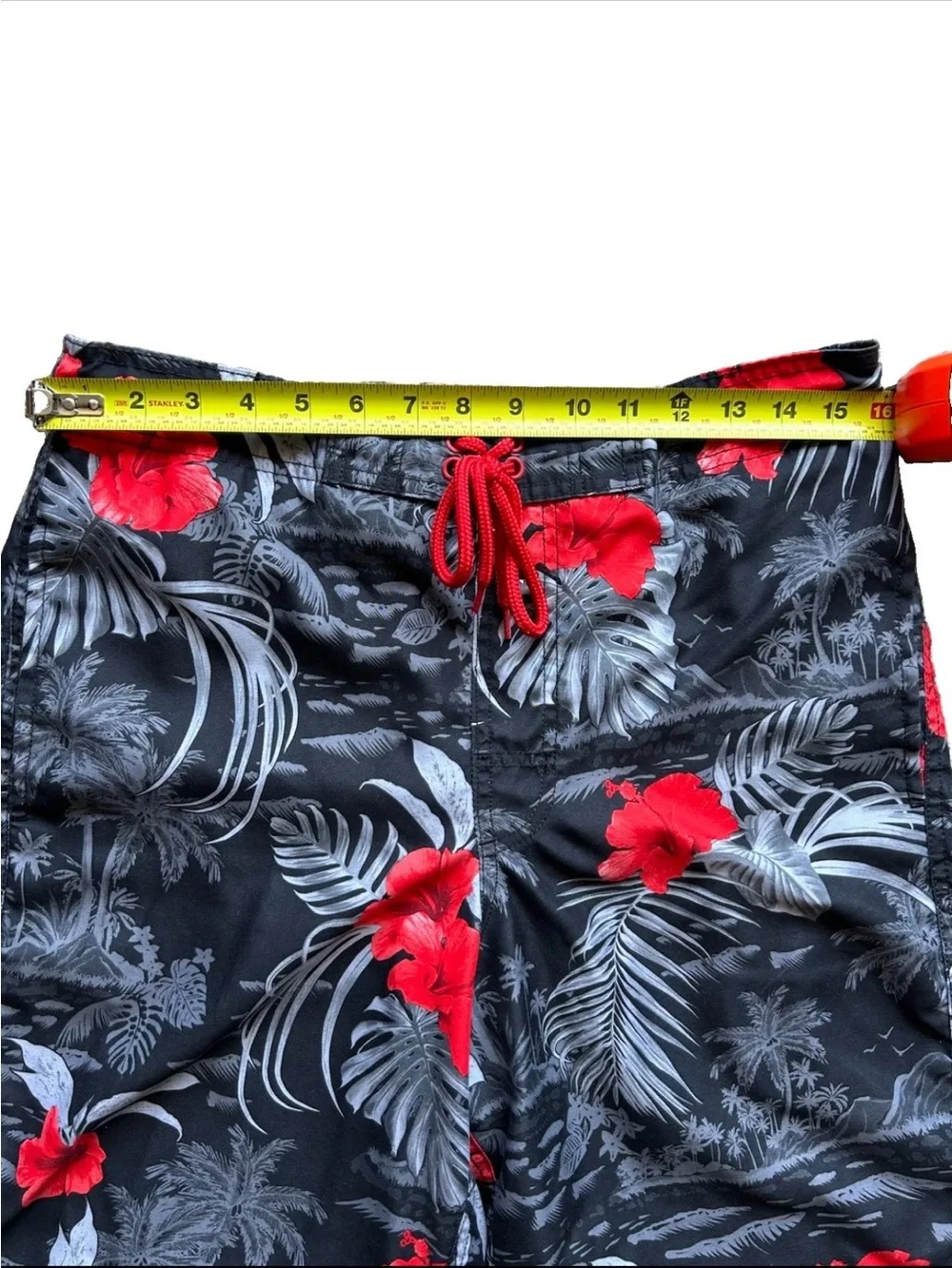 Vintage Y2K Men's Floral Board Shorts Black Red Beach Tropical Swim Size M